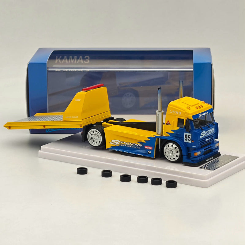 1:64 SH KamaZ Spoon Sports Flatbed Tow Truck Yellow Diecast Model Car Limited