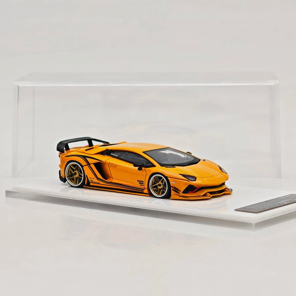 Rotating Wheel 1:64 Aventador S Rowen Supercar Yellow Diecast Alloy Collectible Model Car