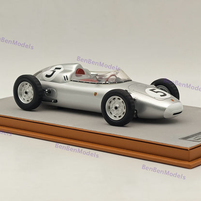 1/18 Tecnomodel Porsche 718 F2 1960 Solitude GP #5 Silver Resin Car Model