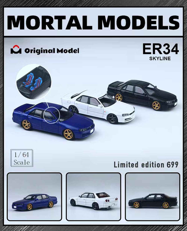 Mortal & OM 1:64 Nissan ER34 uras SKYLINE Miniature Diecast Toys Car Models Hobby Collection Gifts Limited 699