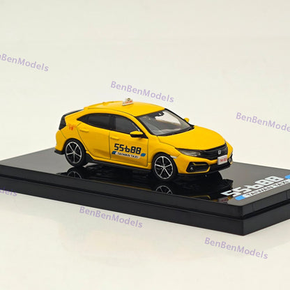 1:64 Hobby Japan Yellow Civic FK7 Hatchback Sports Taxi Model HJ642018AT Diecast