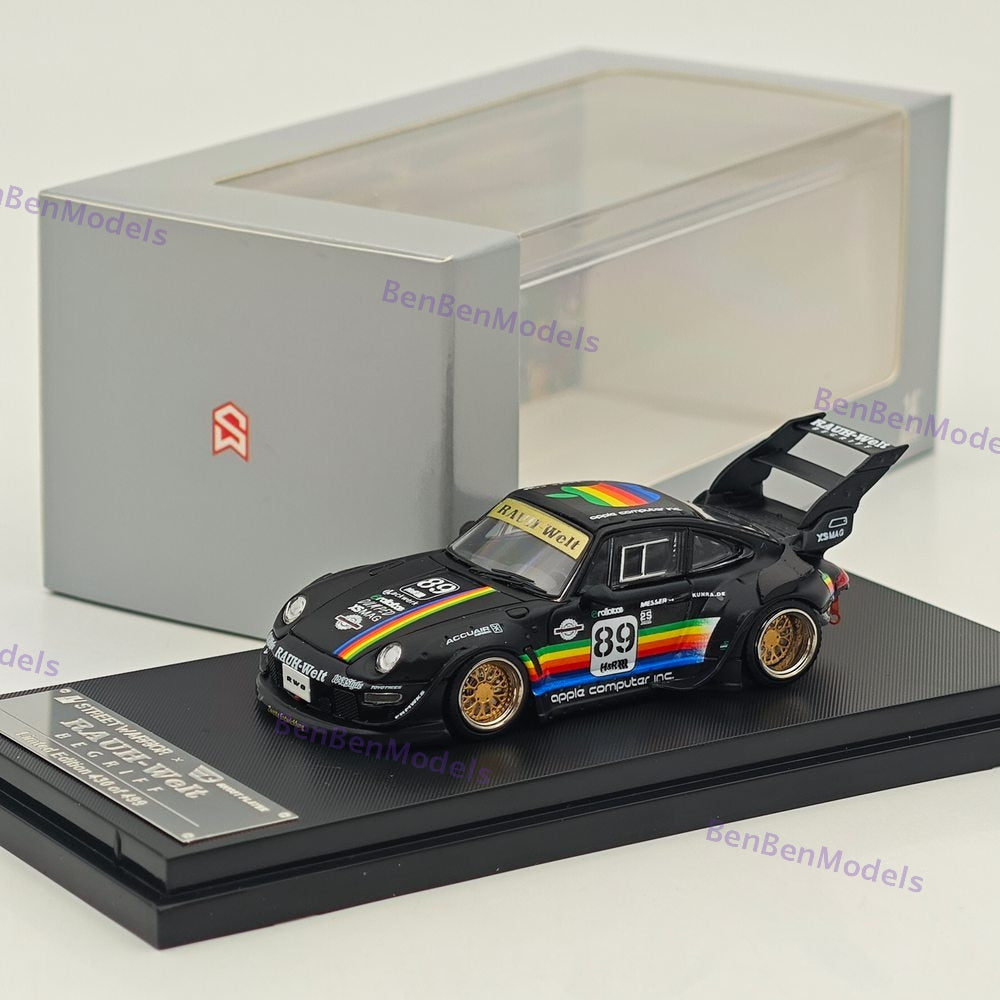 1:64 SW 911 RWB 993 Apple #89 Racing Sports Model Matt Black Diecast Model Car
