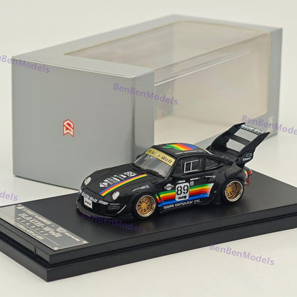 1:64 SW 911 RWB 993 Apple #89 Racing Sports Model Matt Black Diecast Model Car