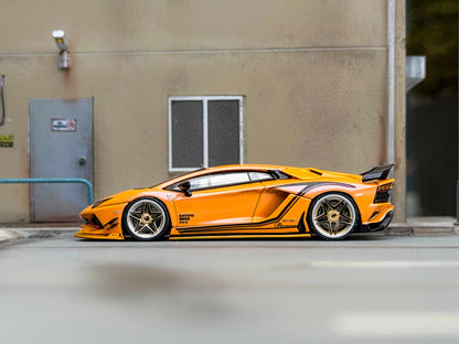 Rotating Wheel 1:64 Aventador S Rowen Supercar Yellow Diecast Alloy Collectible Model Car