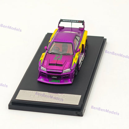 1:64 SW Skyline GTR LBWK ER34 #23 Electroplated Purple Sports Model Diecast