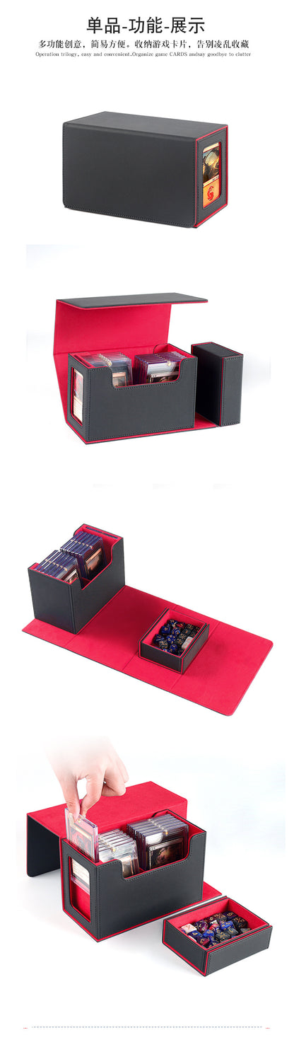 Multi Functional PU Card Storage Box Magnetic Closure with Display Window & Removable Dice Compartment for Hard Card Slabs