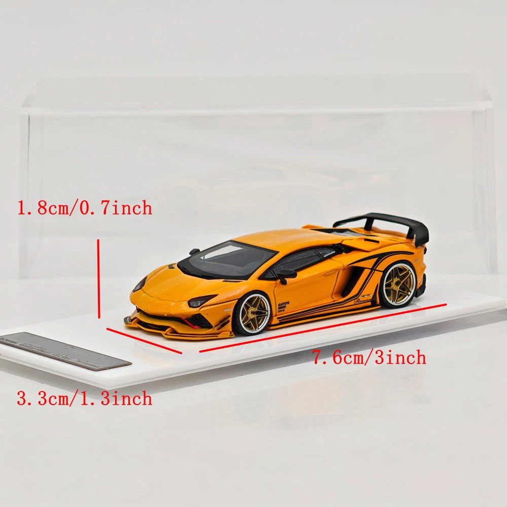 Rotating Wheel 1:64 Aventador S Rowen Supercar Yellow Diecast Alloy Collectible Model Car