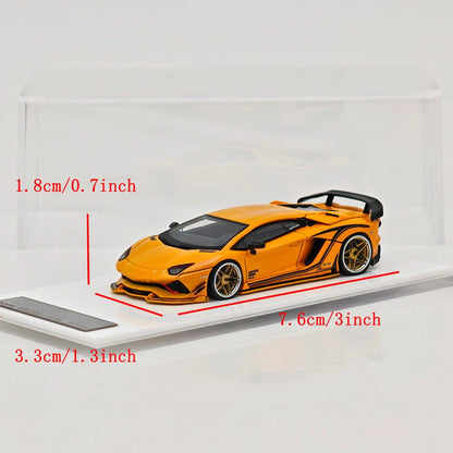 Rotating Wheel 1:64 Aventador S Rowen Supercar Yellow Diecast Alloy Collectible Model Car
