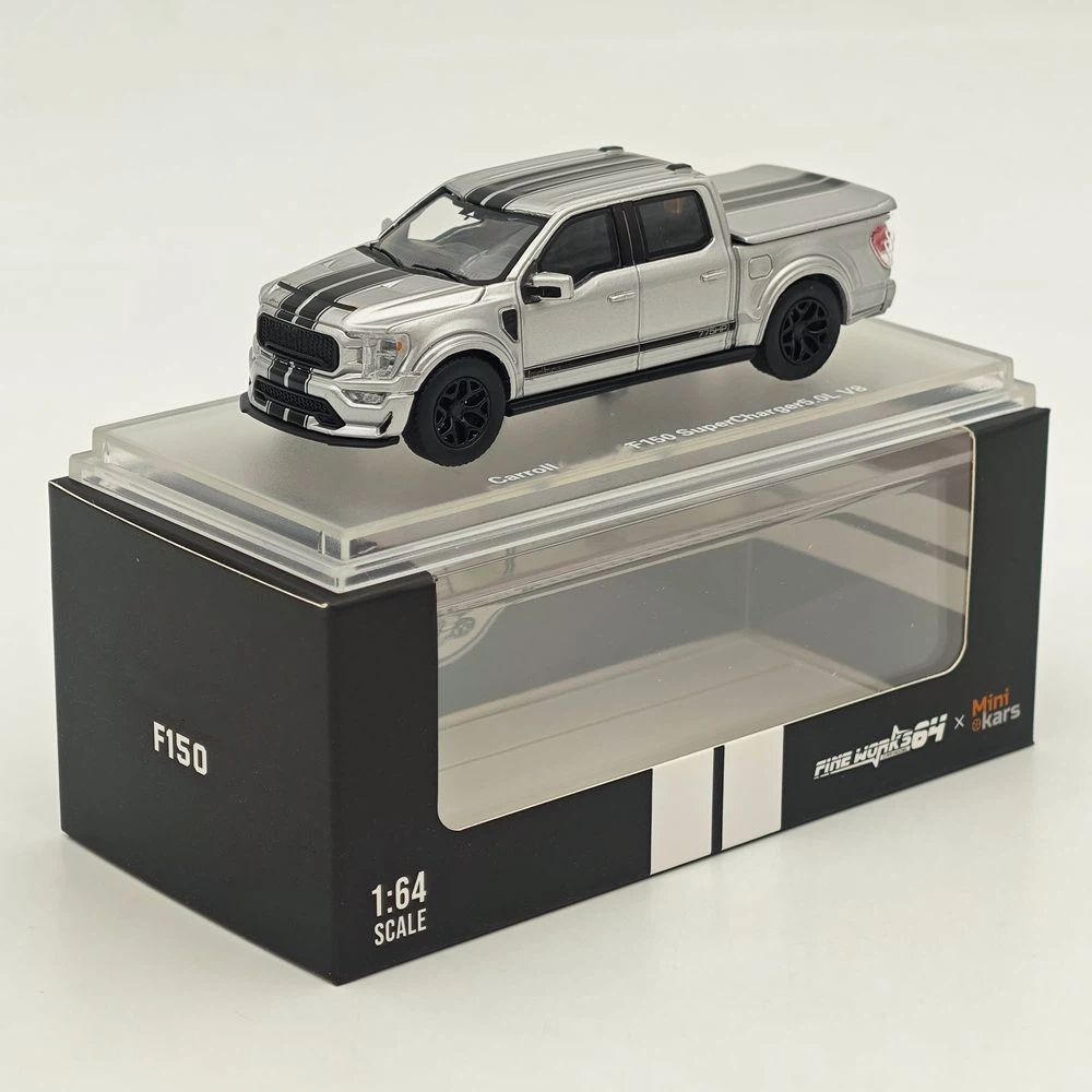 Fine Works64 x Mini Kars 1/64 F-150 Carroll Shelby Pickup Sport Truck Model Silver Gray Stripe Diecast Model Car Collection - with Accessories