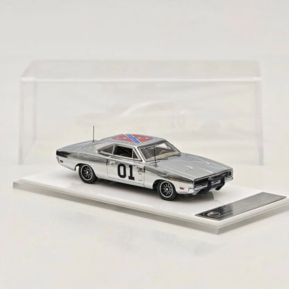 Mini Forge 1:64 General Lee Charger 1969 Limited Chrome Silver & Chrome Silver-Gray Edition Diecast Model Car