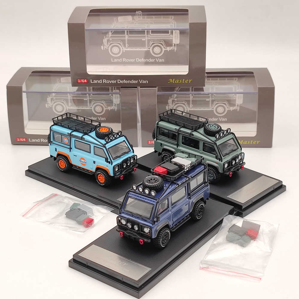 Master 1:64 Land Rover Defender Van Camp Gulf Jouets moulés sous pression Modèles de voitures Véhicules miniatures Hobby Cadeaux de collection 