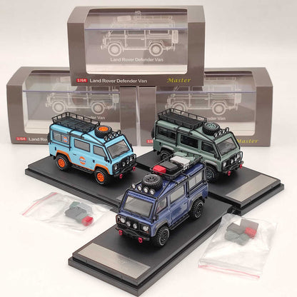 Master 1:64 Land Rover Defender Van Camp Gulf Jouets moulés sous pression Modèles de voitures Véhicules miniatures Hobby Cadeaux de collection 