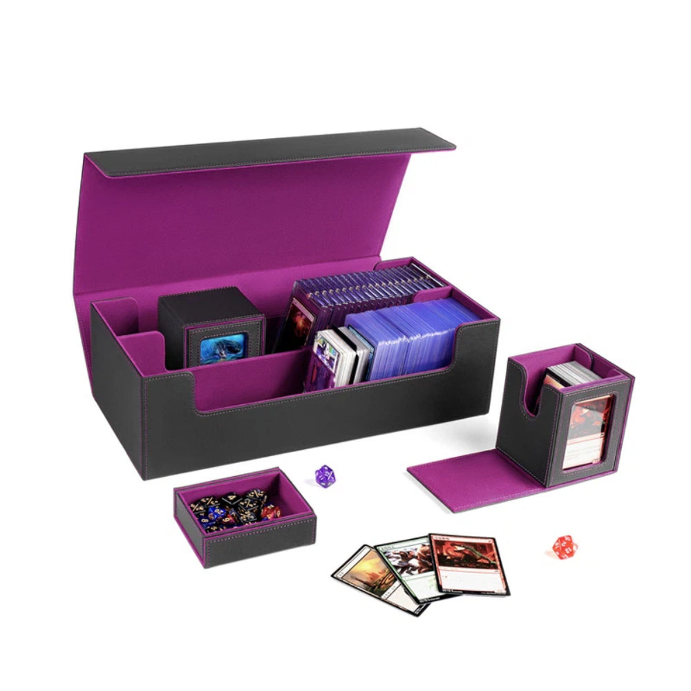 Large PU Leather TCG Deck Box Magnetic Closure, Removable Dice Tray & Card Slots