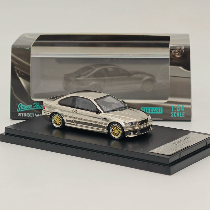1/64 Stance Hunters BMW E46 M3 Chrome Silver with BBS Wheels Diecast Models Car