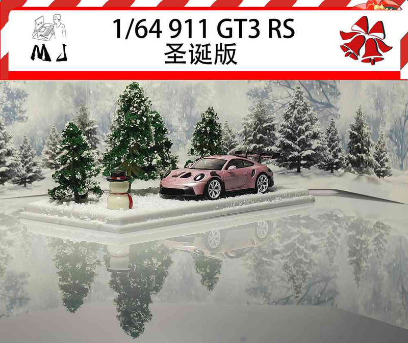 MJ 1:64 Porsche 911 992 GT3 RS Christmas Scene Diecast Toys Car Models Miniature Hobby Collection Gifts