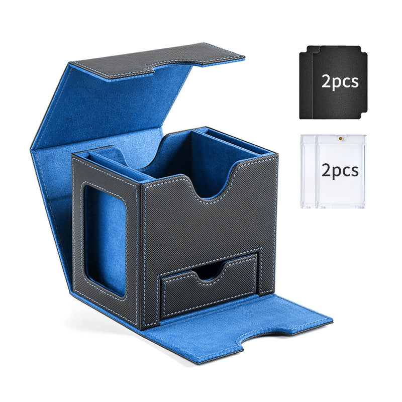Side-Loading Window Card Deck Box 100+ PU Leather Magnetic TCG Card Storage