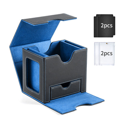 Side-Loading Window Card Deck Box 100+ PU Leather Magnetic TCG Card Storage