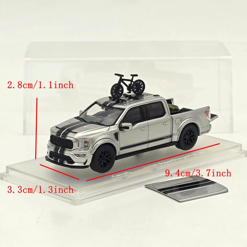Fine Works64 x Mini Kars 1/64 F-150 Carroll Shelby Pickup Sport Truck Model Silver Gray Stripe Diecast Model Car Collection - with Accessories