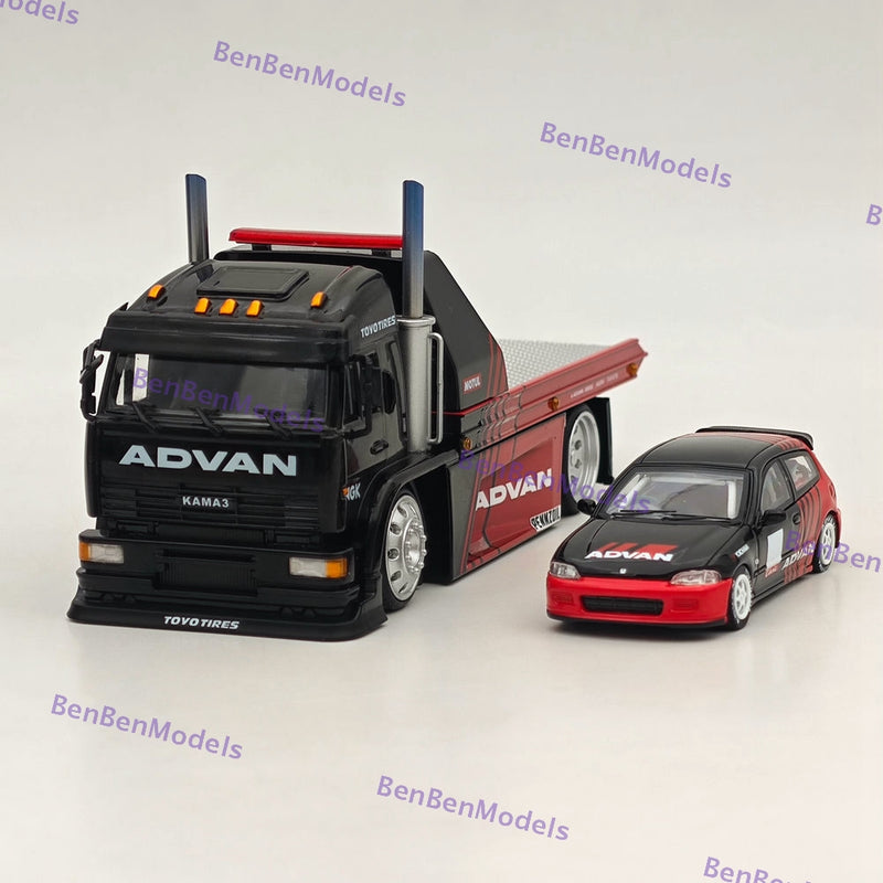 1:64 SH KAMA3 Tow Truck Advan Version with Civic EK9 Diecast Model Car