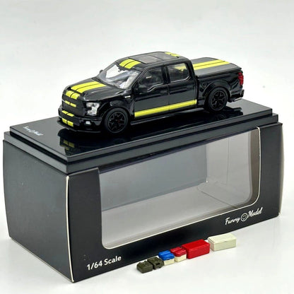Funny Model 1/64 SHELBY F-150 Shelby Super Snake Pickup Black Yellow Stripes Diecast Model Car Collection