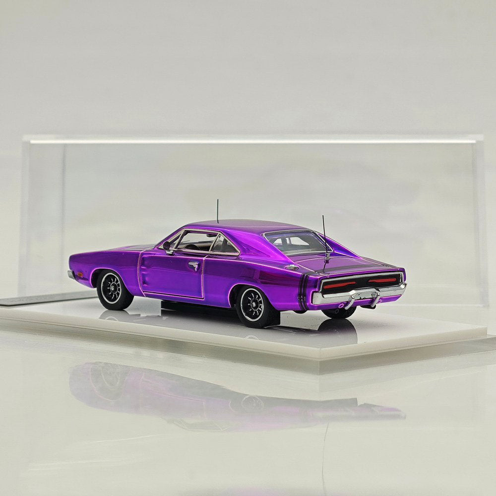 LS Model 1:64 Chargr 1969 Classic Muscle Car Chrome Purple&Chrome Illusion Edition Diecast Model Car Collection