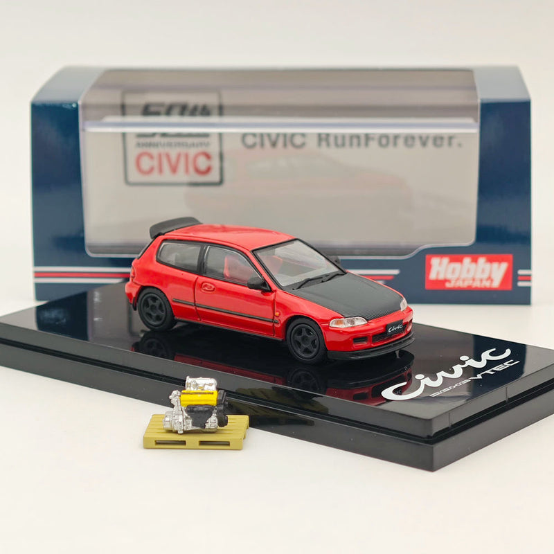 1/64 Hobby Japan Honda Civic (EG6) Customized Version with Engine Display Red Diecast Car Limited Collection Auto Toys Gift
