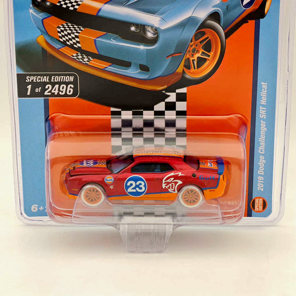 CHASE Auto World 1/64 2019 Dodge Challenger SRT Hellcat Gulf Ultra Red Diecast Models Car Collection