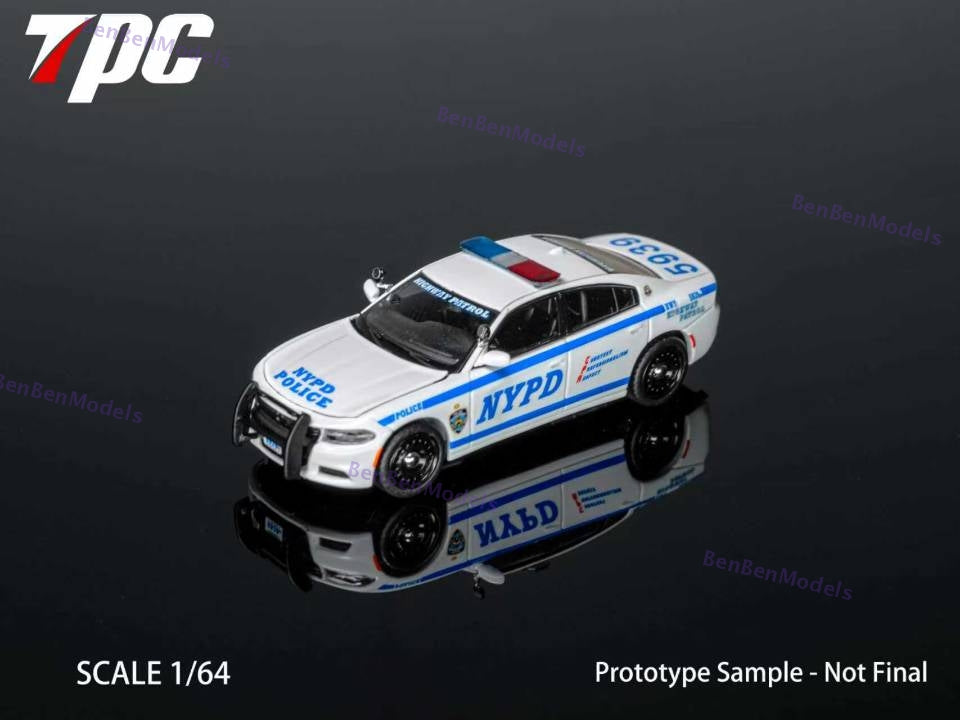 Pre-sale 1:64 TPC Dg Charger PURSUIT / NYPD Livery Police Car Hood Opens Alloy
