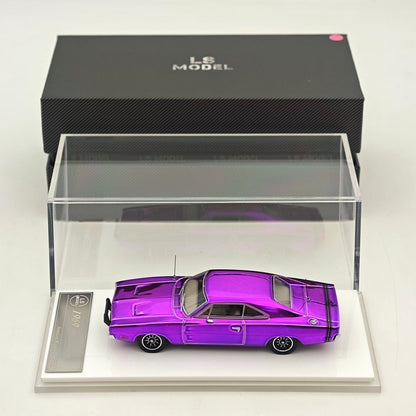 LS Model 1:64 Chargr 1969 Classic Muscle Car Chrome Purple&Chrome Illusion Edition Diecast Model Car Collection