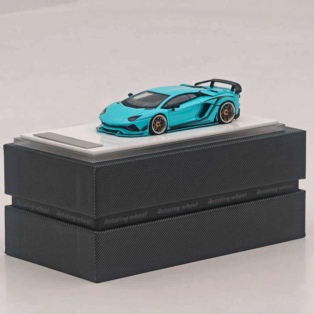 Rotating Wheel 1/64 Aventador S Rowen Bule Alloy Model Car Collection Diecast
