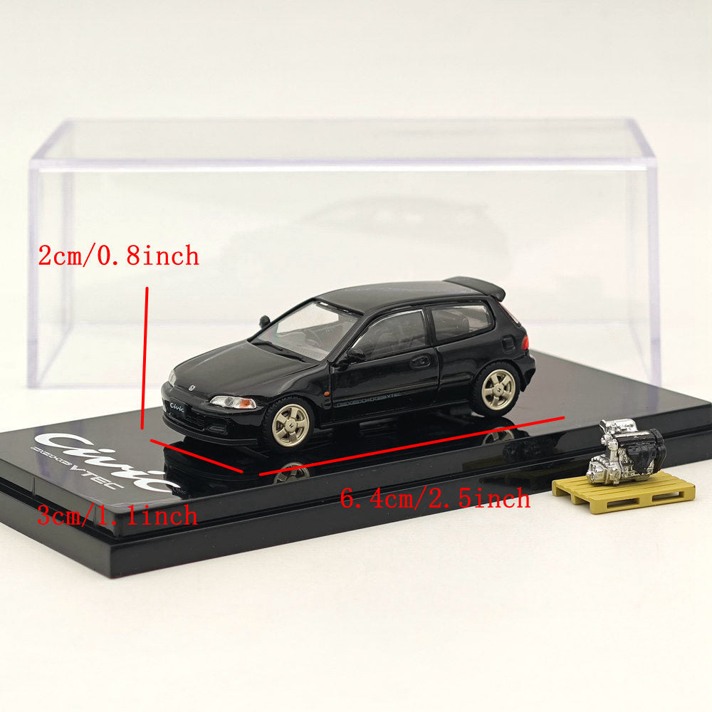 Hobby Japan 1/64 Honda CIVIC (EG6) Sir-S With Engine Display Model Granada  Black(P) HJ641017SBK Diecast Models Car Collection