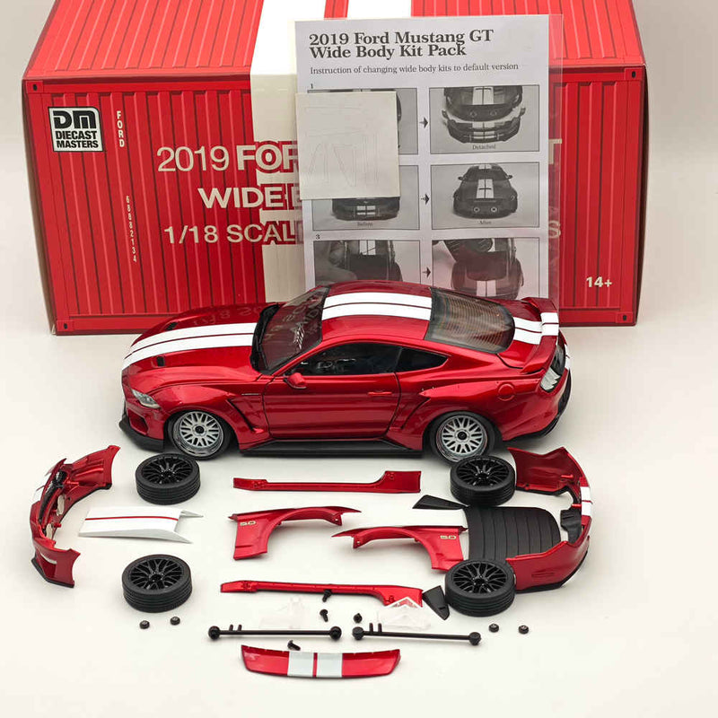 DM 1/18 Scale Model Replicas Ford Mustang GT 2019 Widebodykit Pack Red RHD Diecast Car Miniature Hobby