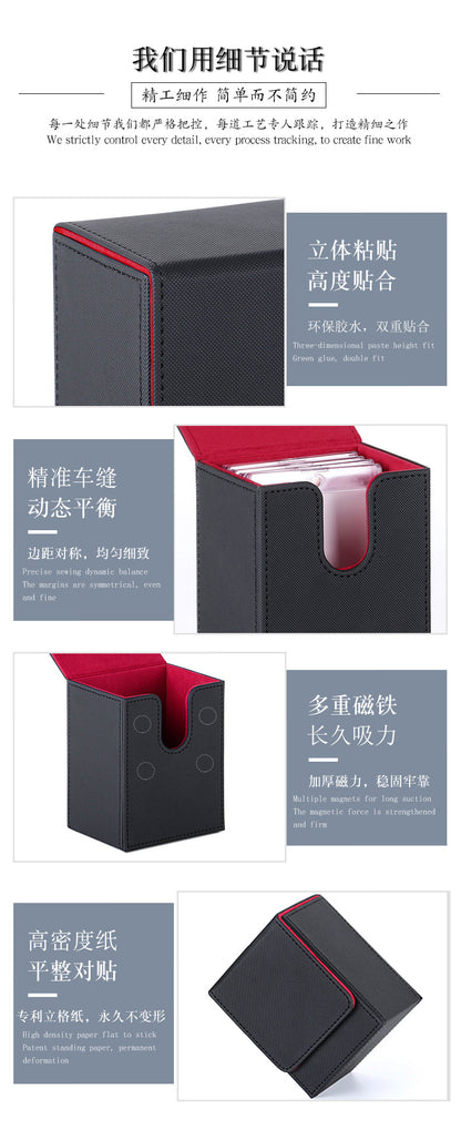 Portable Magnetic PU Deck Box Vertical Side Loading Storage Case for 35PT Card Slabs Toploaders PTCG CCG OCG TCG Trading Cards