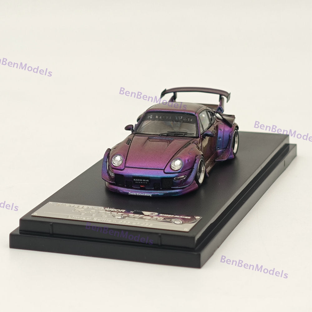 1:64 SW Porsche RWB 993 Racing Sports Classic Model Low Spoiler Purple Alloy Car