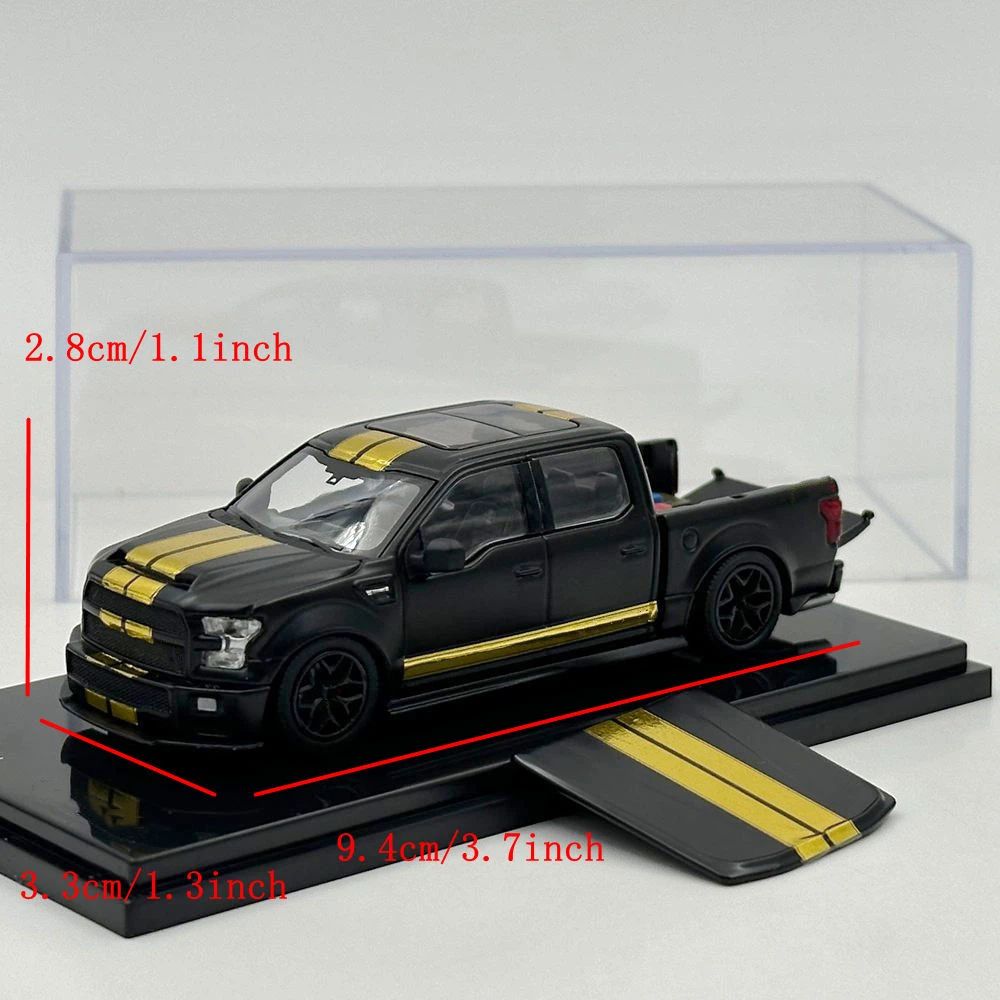 Funny Model 1/64 SHELBY F-150 Shelby Super Snake Pickup Matt Black Gold Stripes Diecast Model Car Collection