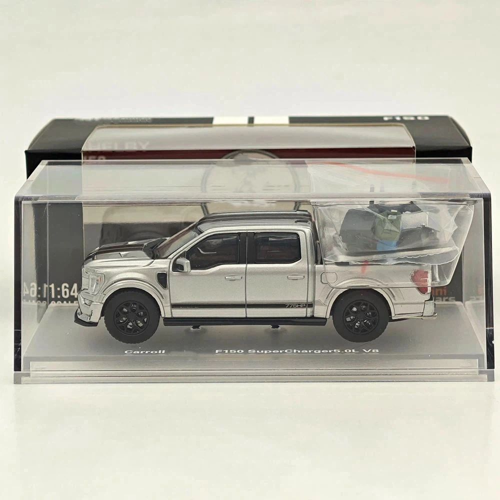 Fine Works64 x Mini Kars 1/64 F-150 Carroll Shelby Pickup Sport Truck Model Silver Gray Stripe Diecast Model Car Collection - with Accessories