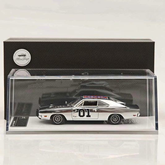 Mini Forge 1:64 General Lee Charger 1969 Limited Chrome Silver & Chrome Silver-Gray Edition Diecast Model Car