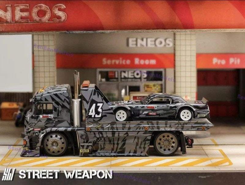 1:64 SW Ford Mustang 1965 Hoonicorn RTR V3 HORZON / KamaZ trailer Car Diecast