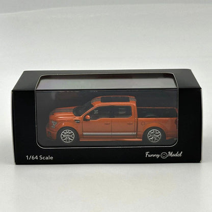 Funny Model 1/64 F150 Shelby Super Snake Pickup Truck Orange Silver Stripes Diecast Model Car with Accessories