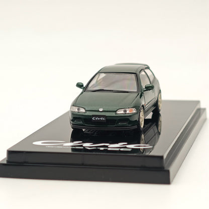 Hobby Japan 1/64 Honda CIVIC (EG6) Sir-S avec modèle d'affichage de moteur Lausanne Green (P) HJ641017SG Modèles moulés sous pression Collection de voitures 
