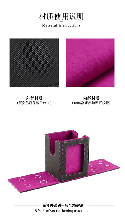 Portable Magnetic PU Deck Box Vertical Side Loading with Front View Window for TCG CCG Trading Cards