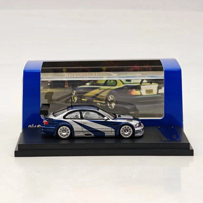 Prévente Ghost Player 1:64 E46 M3 GTR NFS Argent/Bleu Capot/Coffre Ouvrables Voiture Miniature Moulée Sous Pression Collection Limitée