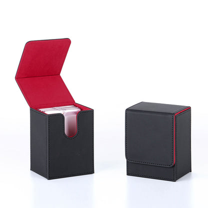 Portable Magnetic PU Deck Box Vertical Side Loading Storage Case for 35PT Card Slabs Toploaders PTCG CCG OCG TCG Trading Cards