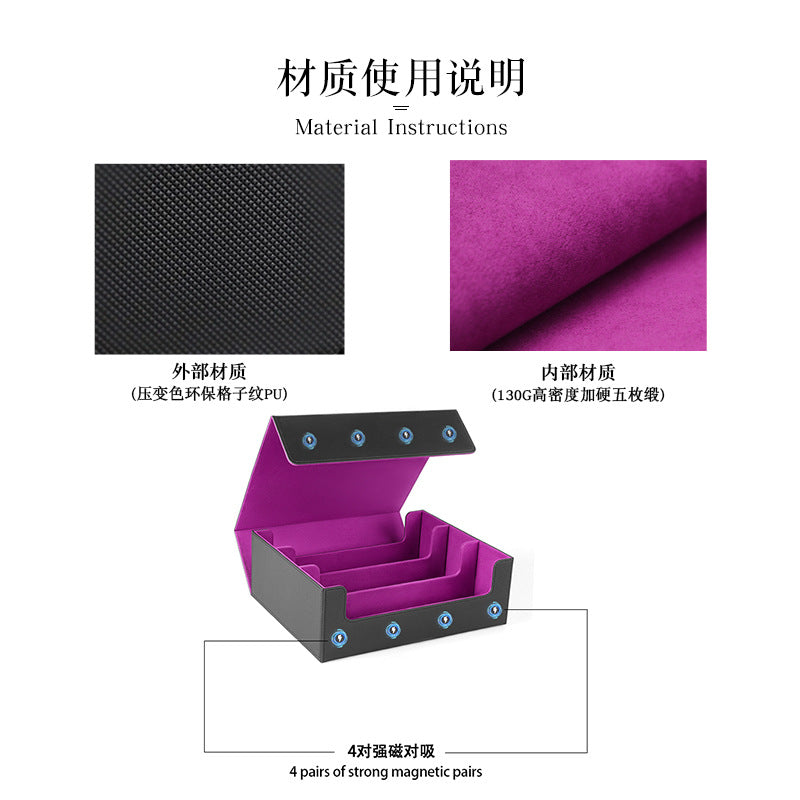 3 Grid PU Leather Magnetic Trading Card Storage Box 1800+ Cards with Separators