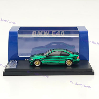1:64 SW M3 E46 Chrome Green Coupe Racing Sports Model Diecast Metal Car Limited Collection