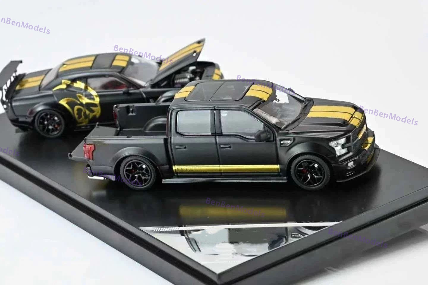 GT SHOW 1:64 Shelby F150 & Hellcat Black/Gold "American Power" livery Diecast Metal Limited Edition