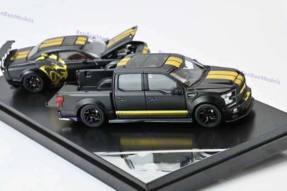 GT SHOW 1:64 Shelby F150 & Hellcat Black/Gold "American Power" livery Diecast Metal Limited Edition