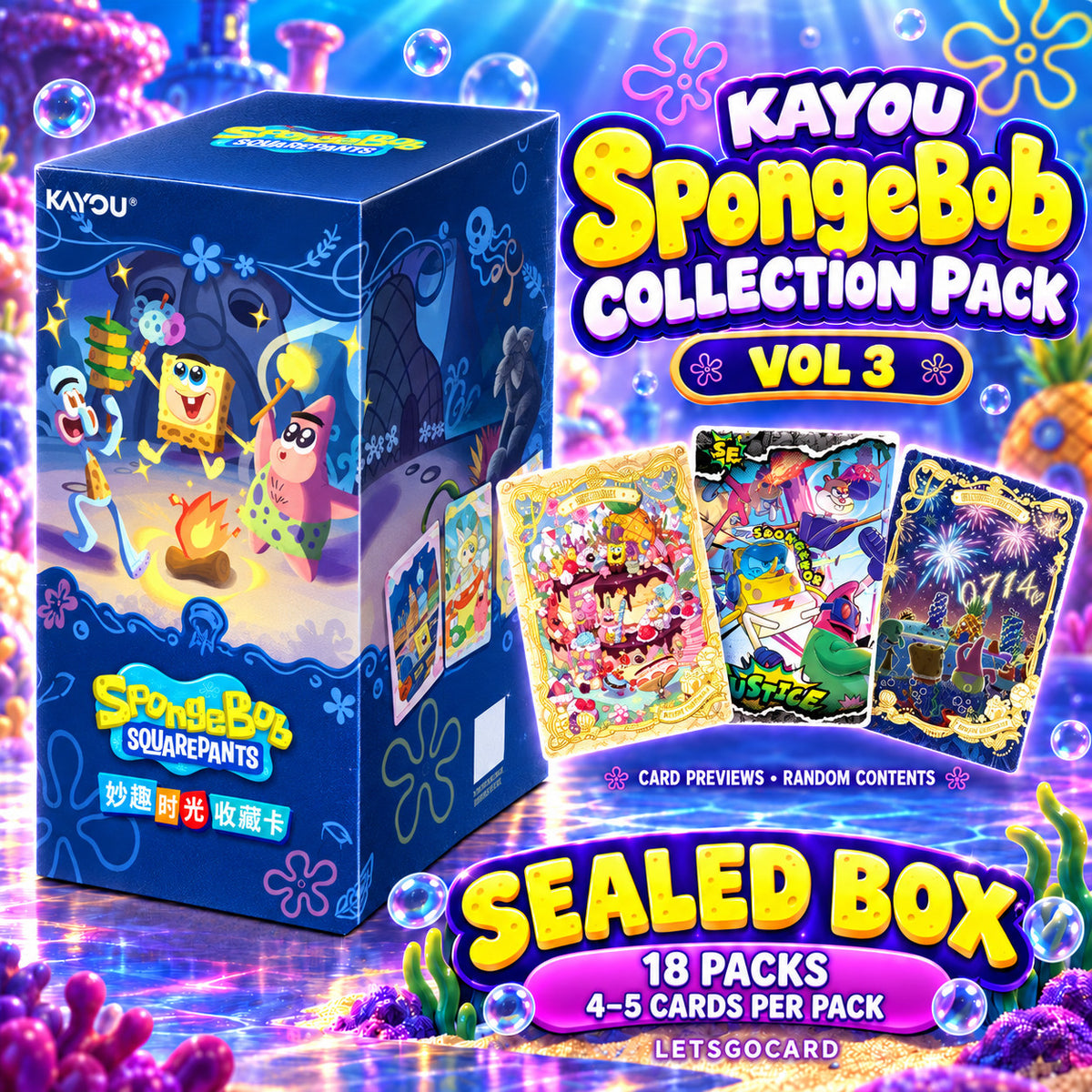 KAYOU SpongeBob SquarePants Collection Pack Vol 3 Sealed Box 18 Packs 90 Cards