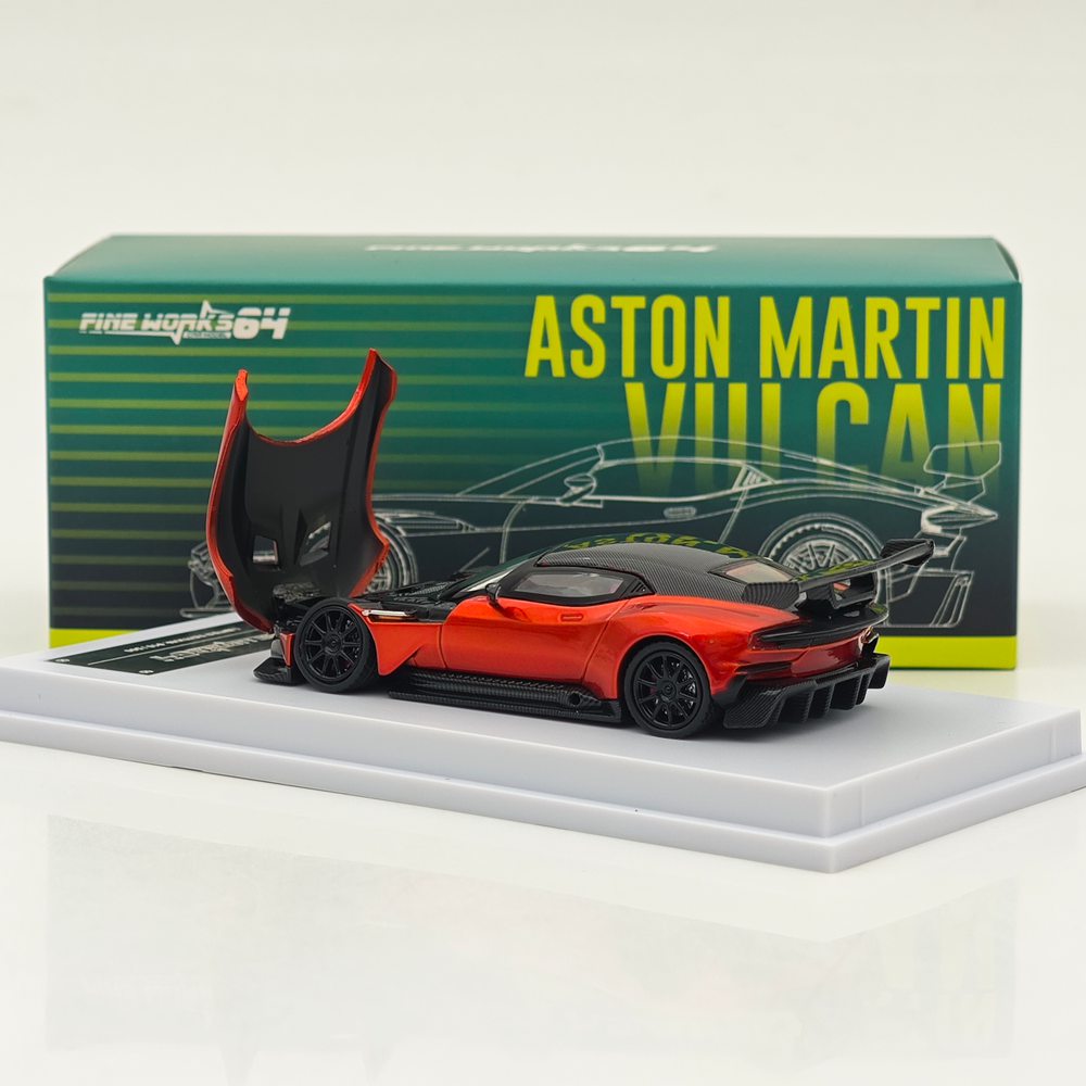 Fine Works64 1/64 Aston Martin Vulcan Diecast Model Car - Opening Hood, Metal Base & Rubber Tires | Limited Edition 999 Units