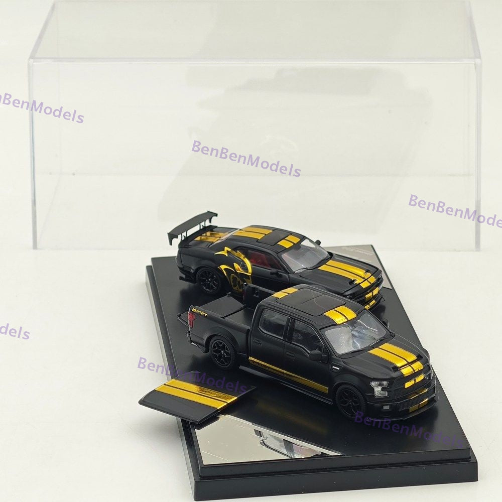 GT SHOW 1:64 Shelby F150 & Hellcat Black/Gold "American Power" livery Diecast Metal Limited Edition